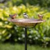 Pure Copper Bird Bath With Two Copper Birds And Multipronged Garden Pole -Garden Care Store 3 4 crop 8613378 01v pure copper bird bath with two copper birds and multipronged garden pole