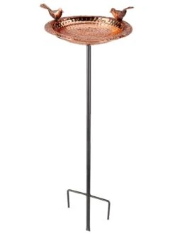 Pure Copper Bird Bath With Two Copper Birds And Multipronged Garden Pole -Garden Care Store 3 4 crop 8613378 06v