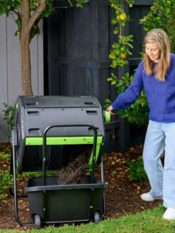 Maze 48 Gallon Compost Tumbler With Cart -Garden Care Store 3 4 crop 8613576 02V