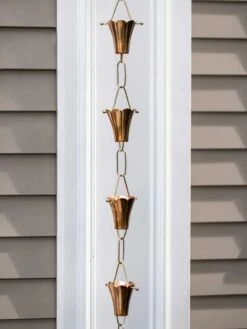 Fluted Flower Pure Copper Rain Chain, 8.5' 11 Fluted Flower Pure Copper Rain Chain, 8.5' -Garden Care Store 8600204 03v