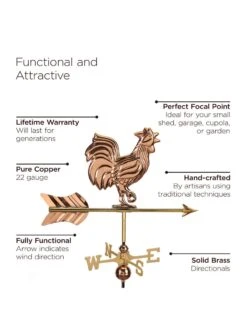 Rooster Garden Copper Weathervane With Pole -Garden Care Store 8600284 04v 1