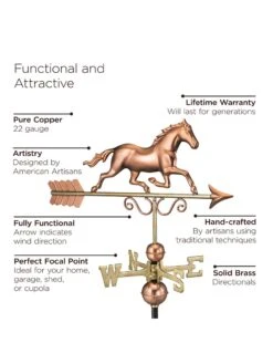 Galloping Horse Copper Weathervane -Garden Care Store 8600346 03v