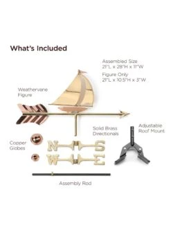 Sailboat Cottage Copper Weathervane With Roof Mount -Garden Care Store 8600347 01v