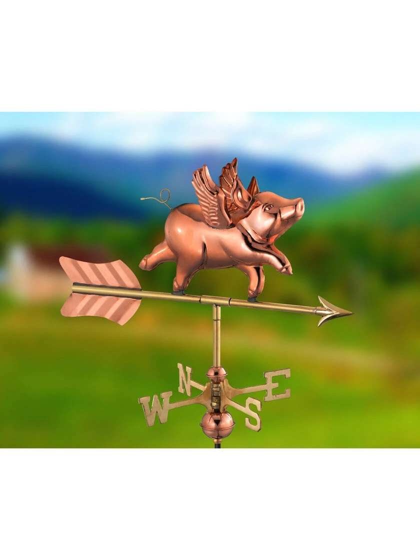 Flying Pig Cottage Copper Weathervane With Roof Mount 4 Flying Pig Cottage Copper Weathervane With Roof Mount - Image 2