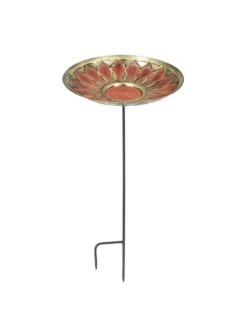 Achla Designs Red African Daisy Birdbath With Stake -Garden Care Store 8609300 02v
