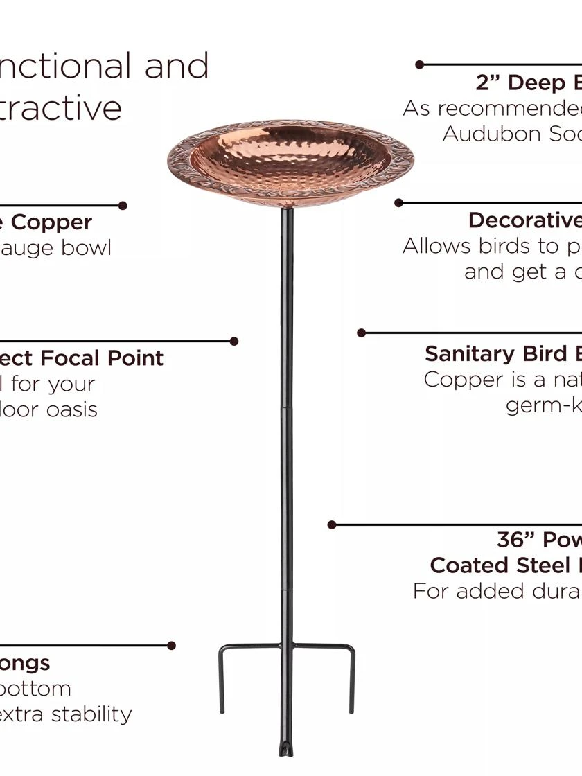 Copper Birdbath With Stake 5 Copper Birdbath With Stake - Image 3