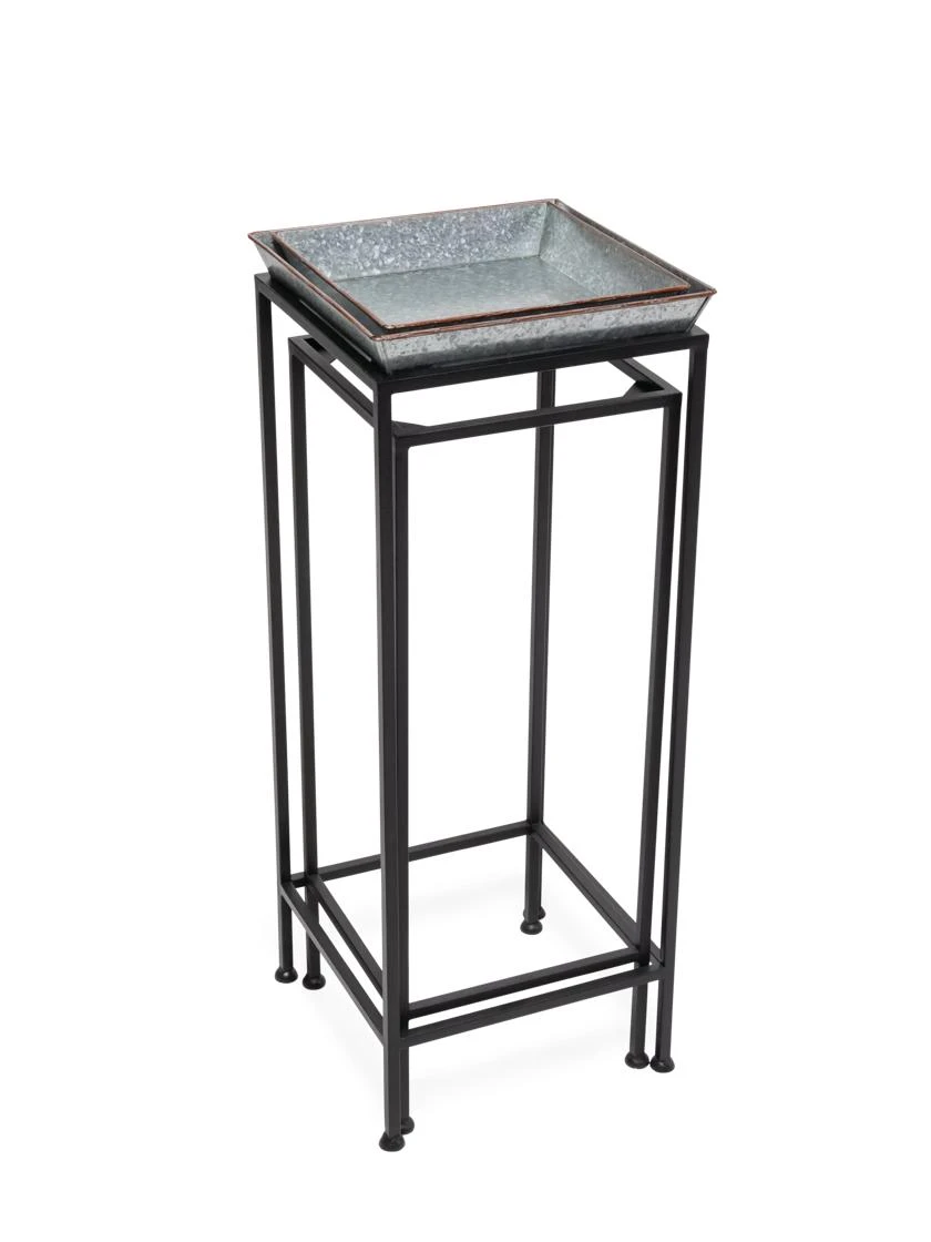 Square Nesting Plant Stands With Galvanized Trays, Set Of 2 4 Square Nesting Plant Stands With Galvanized Trays, Set Of 2 - Image 2