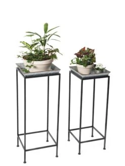 Square Nesting Plant Stands With Galvanized Trays, Set Of 2 7 Square Nesting Plant Stands With Galvanized Trays, Set Of 2 -Garden Care Store 8611976 7298 tif