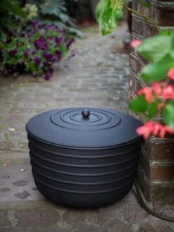 Matte Black Ribbed Hose Pot With Lid -Garden Care Store 8611991 065 tif