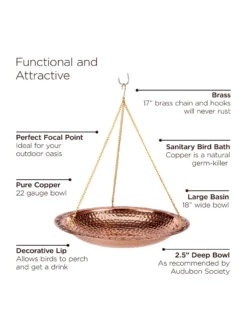 Copper Hanging Birdbath, 18" -Garden Care Store 8612268 04v