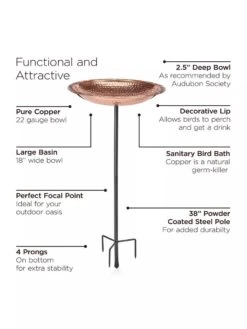 Copper Birdbath, 18" With Stake 9 Copper Birdbath, 18" With Stake -Garden Care Store 8612271 04V