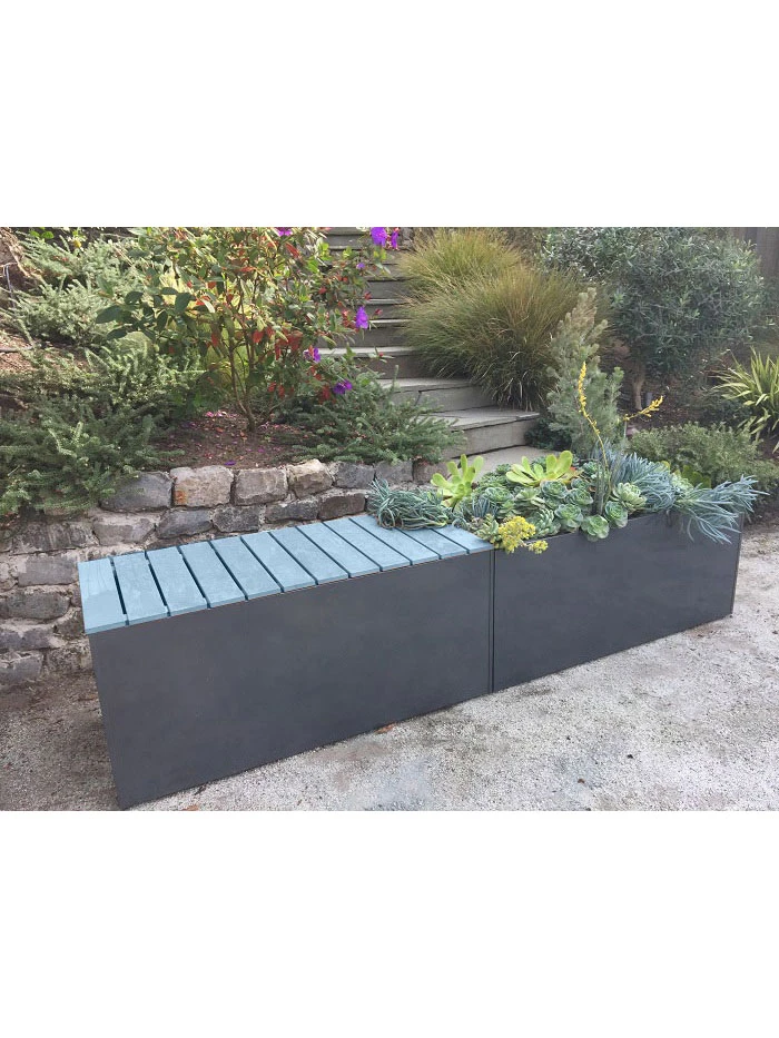 Nice Aluminum Trough Planters With Bench Top, 20"x46"x40" High 3 Nice Aluminum Trough Planters With Bench Top, 20"x46"x40" High