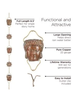 Buddha Copper Rain Chains, 8.5' -Garden Care Store 8612737 03v