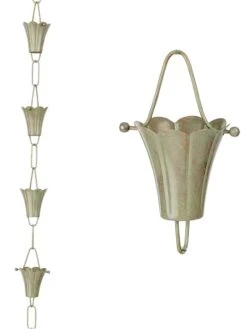 Fluted Flower Pure Copper Rain Chain, 8.5' 14 Fluted Flower Pure Copper Rain Chain, 8.5' -Garden Care Store 8612742 02v