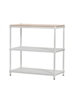 MeshWorks © 3 Tier Plant Shelving With Wood Top -Garden Care Store 8613017 01v meshworks 3 tier plant shelf with wood top white