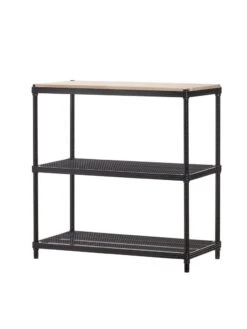 MeshWorks © 3 Tier Plant Shelving With Wood Top -Garden Care Store 8613017 03v meshworks 3 tier plant shelf with wood top black