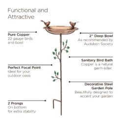 Pure Copper Bird Bath With Two Copper Birds And Tree Multipronged Garden Pole 15 Pure Copper Bird Bath With Two Copper Birds And Tree Multipronged Garden Pole -Garden Care Store 8613379 07v