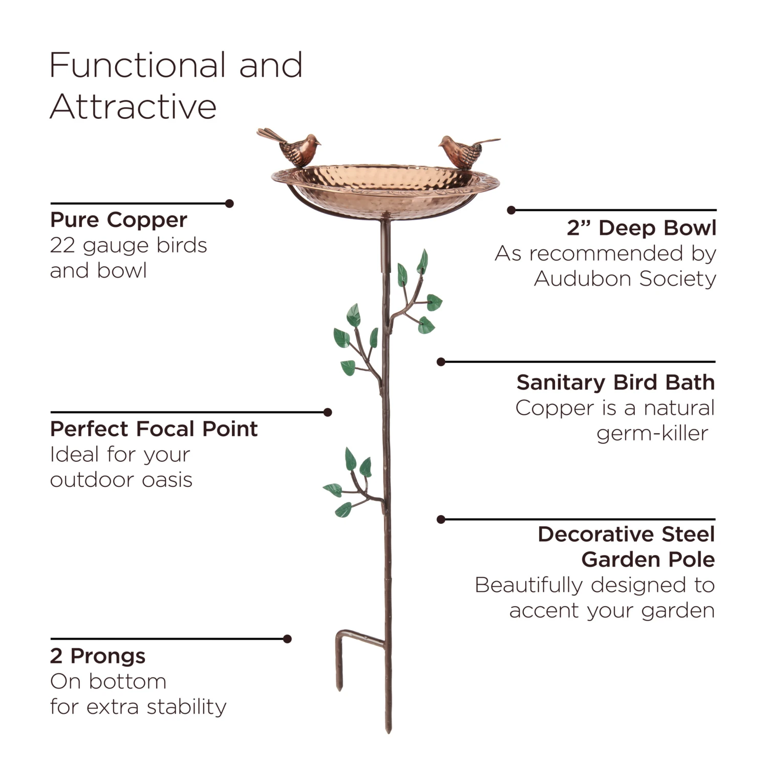 Pure Copper Bird Bath With Two Copper Birds And Tree Multipronged Garden Pole 9 Pure Copper Bird Bath With Two Copper Birds And Tree Multipronged Garden Pole - Image 7